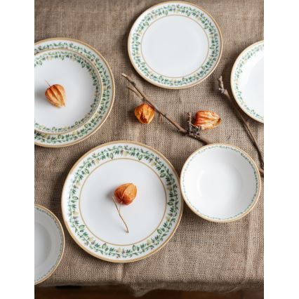 24 daļu porcelāna galda servīze, krēmkrāsaina, bēša vai zaļa