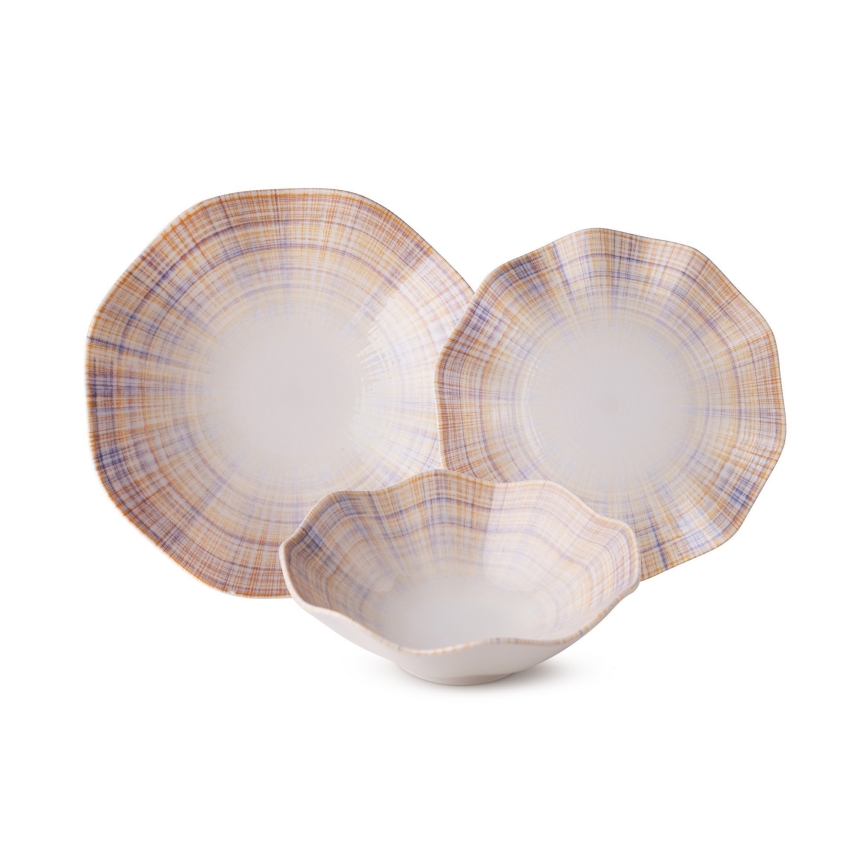 24 daļu porcelāna galda servīze, oranža/zila