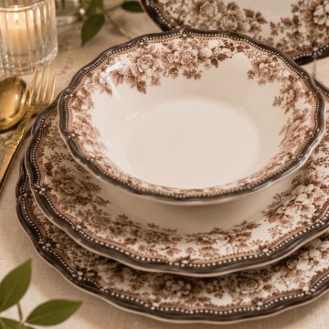 24 daļu porcelāna galda servīze — balta/brūna