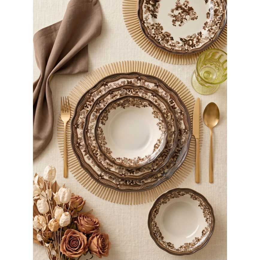 24 daļu porcelāna galda servīze — balta/brūna
