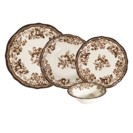 24 daļu porcelāna galda servīze — balta/brūna