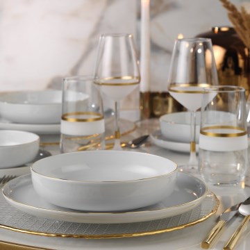 24 daļu porcelāna galda servīze — balta/zelta