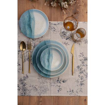 24 daļu porcelāna galda servīze — zila/krēmīga