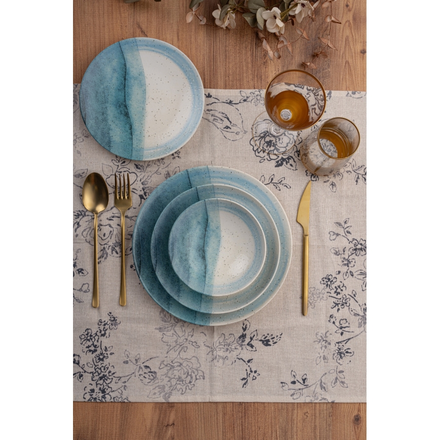 24 daļu porcelāna galda servīze — zila/krēmīga