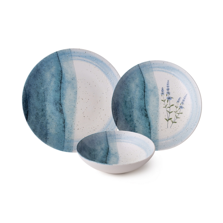 24 daļu porcelāna galda servīze — zila/krēmīga