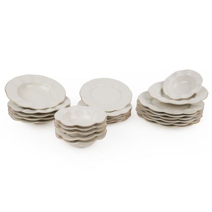 24 daļu porcelāna servīze, balta ar zelta apdari