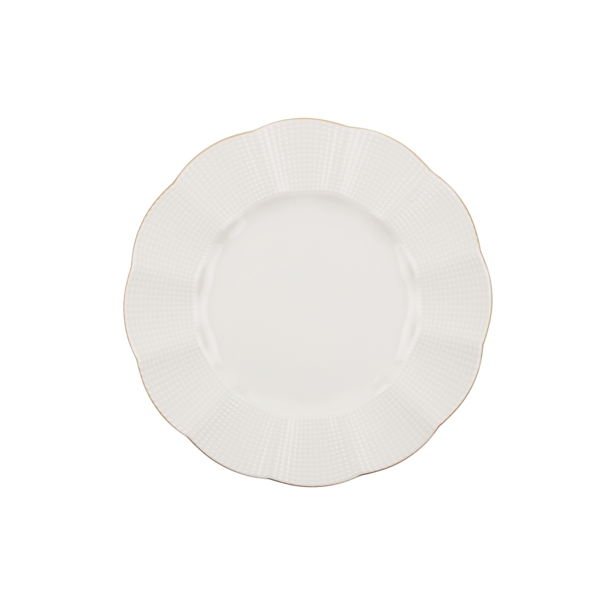 24 daļu porcelāna servīze, balta ar zelta apdari