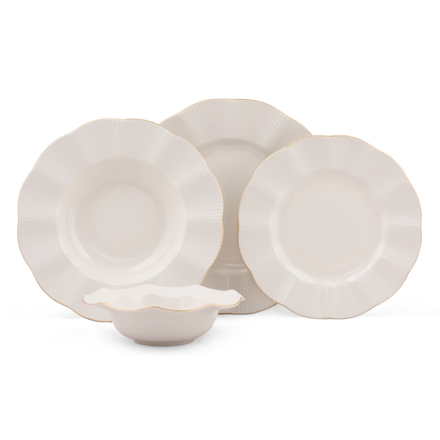 24 daļu porcelāna servīze, balta ar zelta apdari