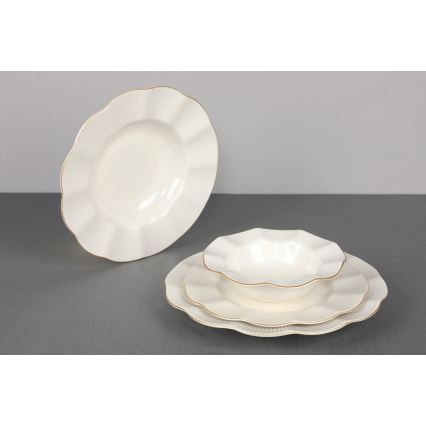 24 daļu porcelāna servīze, balta ar zelta apdari