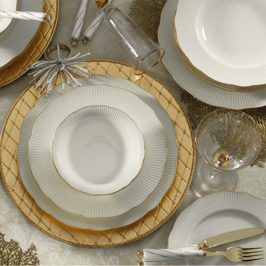 24 daļu porcelāna servīze, balta/zelta
