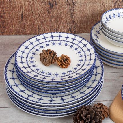 24 daļu porcelāna servīze, balta/zila