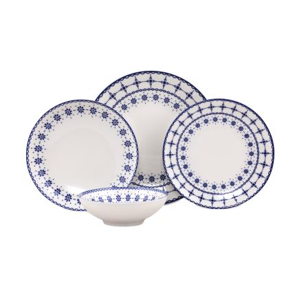 24 daļu porcelāna servīze, balta/zila