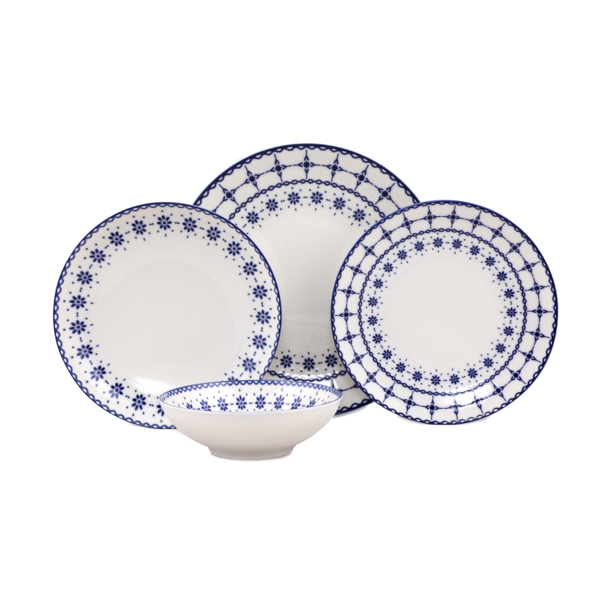 24 daļu porcelāna servīze, balta/zila