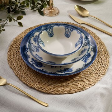 24 daļu porcelāna servīze zila/balta