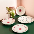 24 daļu porcelāna servīze — balta/sarkana/zaļa