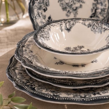 24 daļu porcelāna trauku komplekts, balts/melns