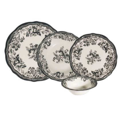 24 daļu porcelāna trauku komplekts, balts/melns
