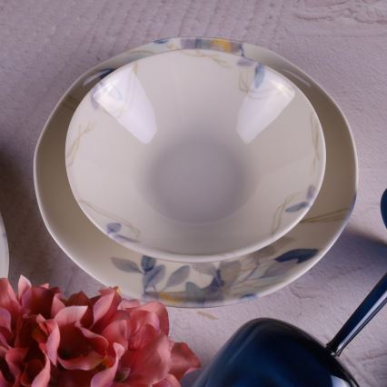 24 daļu porcelāna vakariņu servīze — balta/zila
