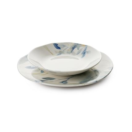 24 daļu porcelāna vakariņu servīze — balta/zila