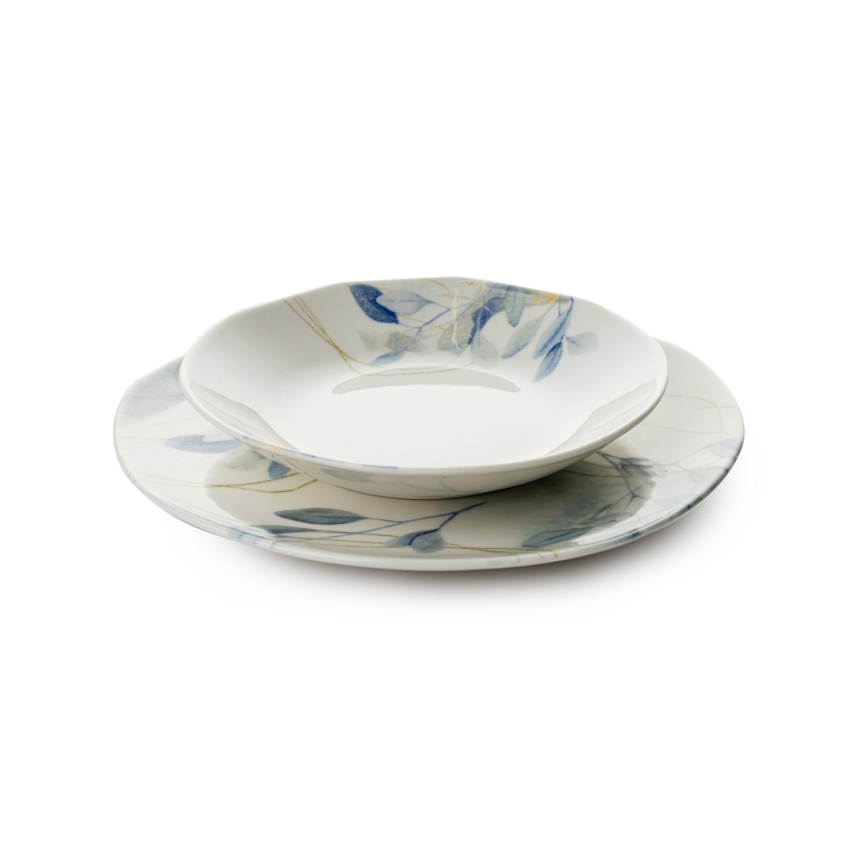 24 daļu porcelāna vakariņu servīze — balta/zila