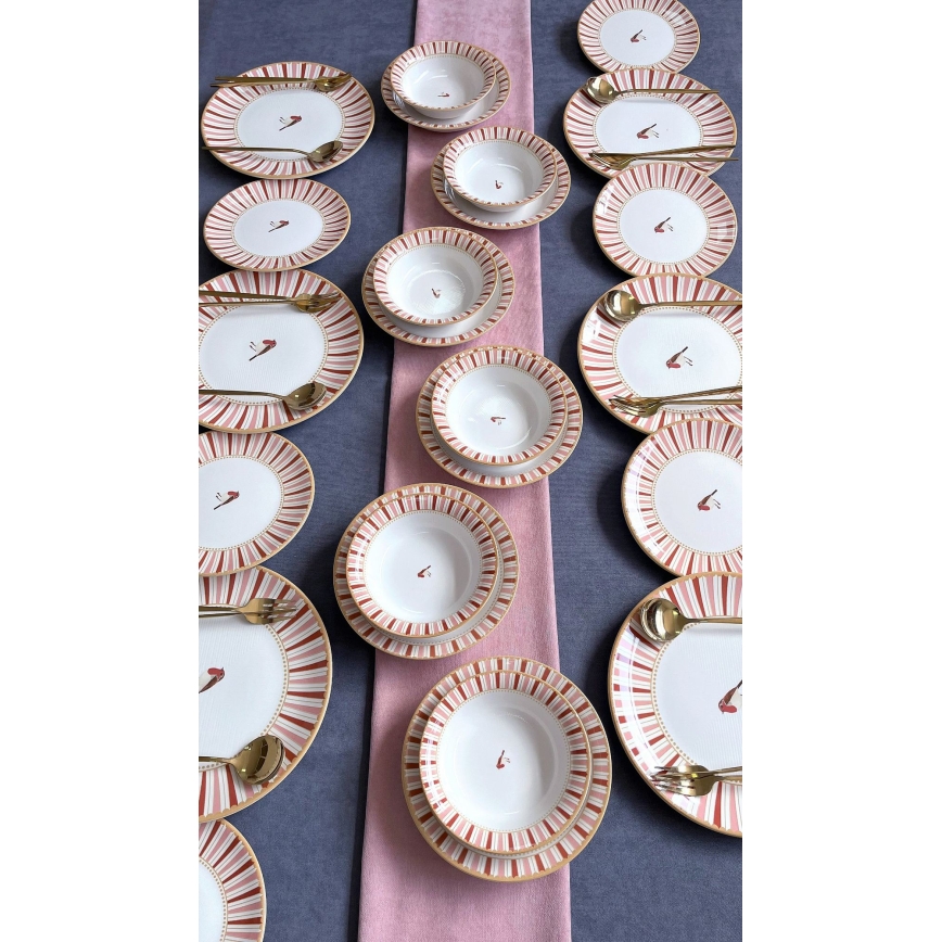 24 daļu servīze balta/sarkana/zeltaina/keramika