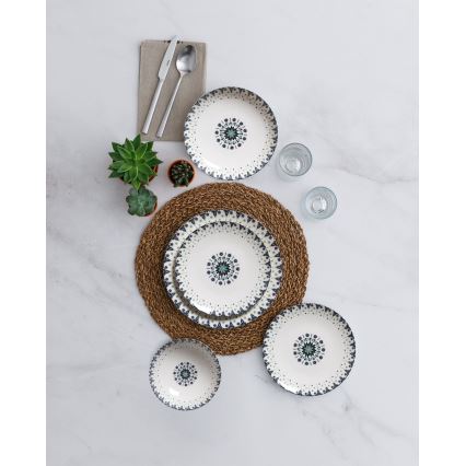 24 daļu servīze, balta/zila, porcelāns