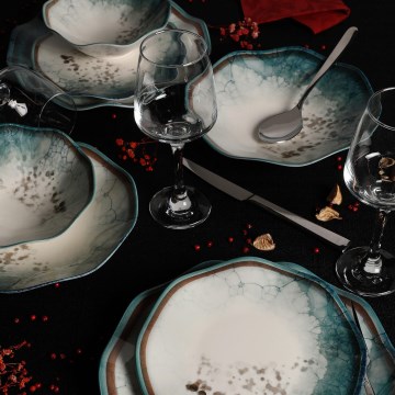 24 daļu trauku komplekts, zils/porcelāns
