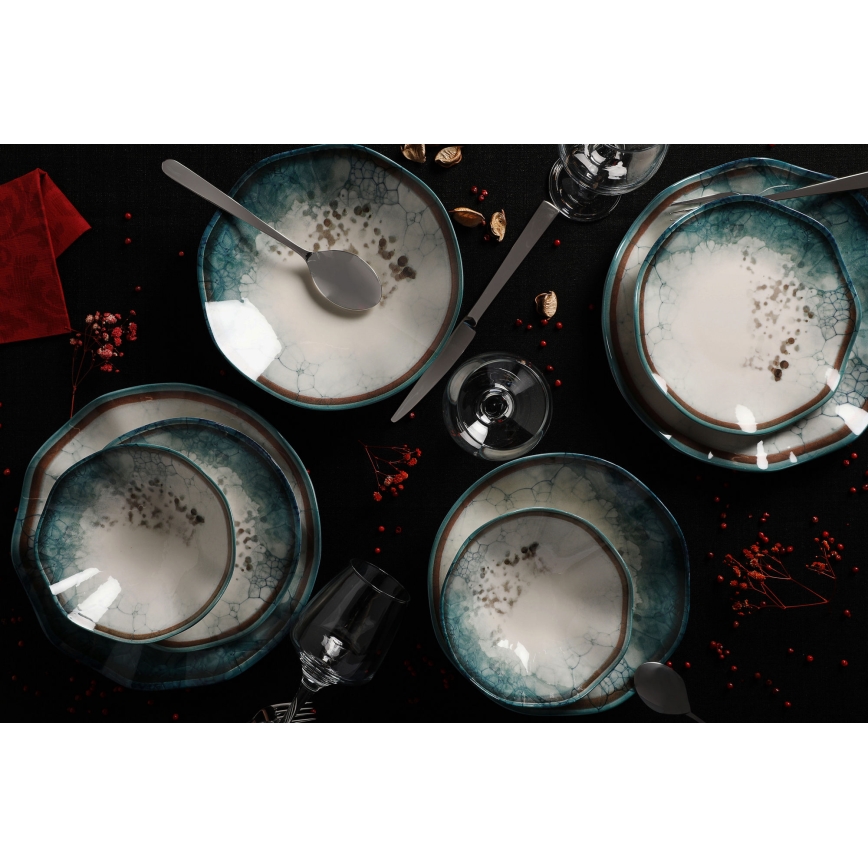 24 daļu trauku komplekts, zils/porcelāns