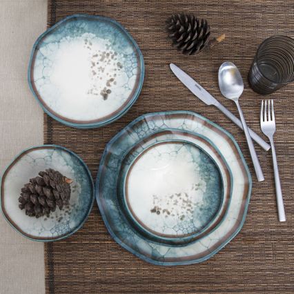 24 daļu trauku komplekts, zils/porcelāns