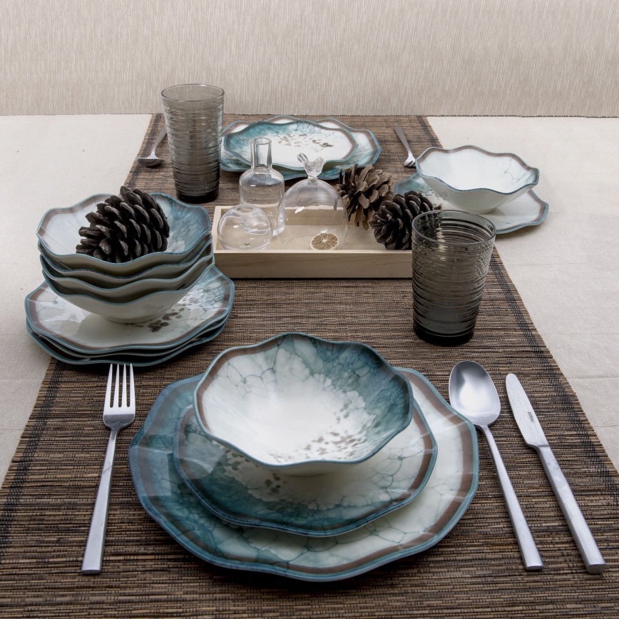 24 daļu trauku komplekts, zils/porcelāns