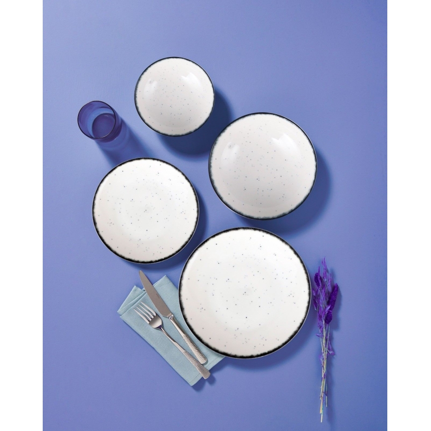 24 daļu trauku komplekts — balts/melns, porcelāns