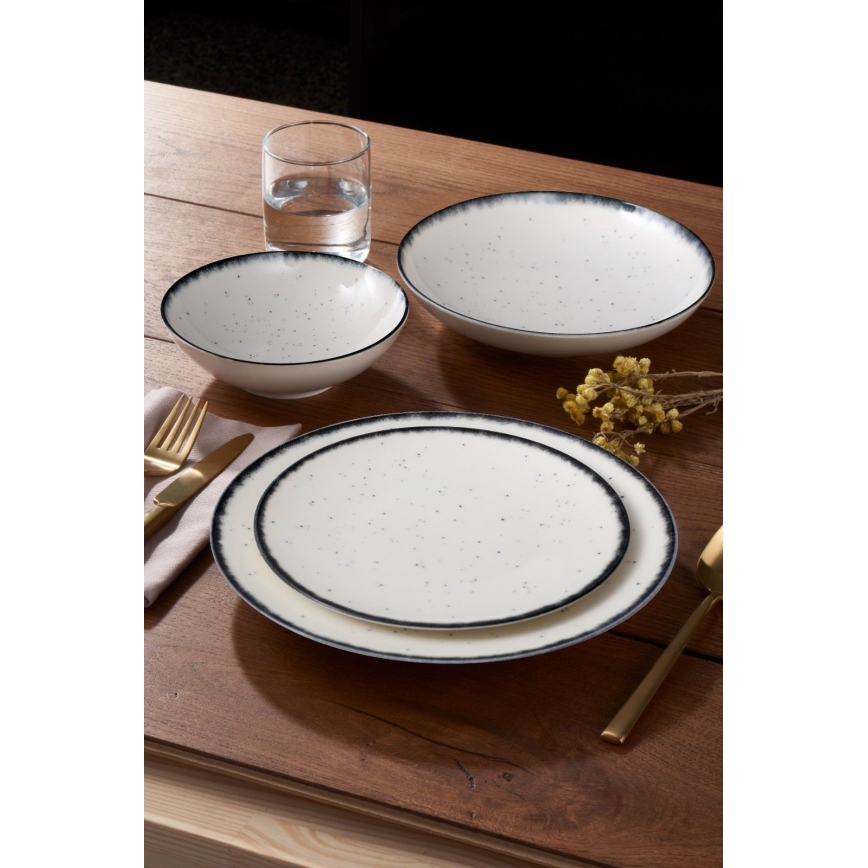 24 daļu trauku komplekts — balts/melns, porcelāns