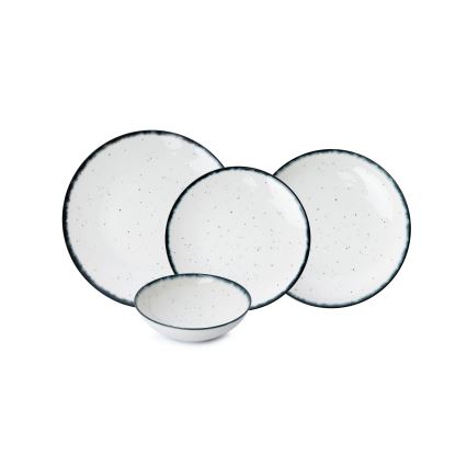 24 daļu trauku komplekts — balts/melns, porcelāns