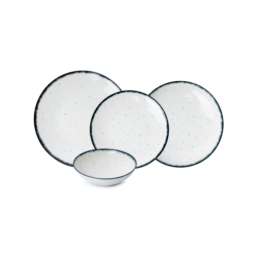 24 daļu trauku komplekts — balts/melns, porcelāns