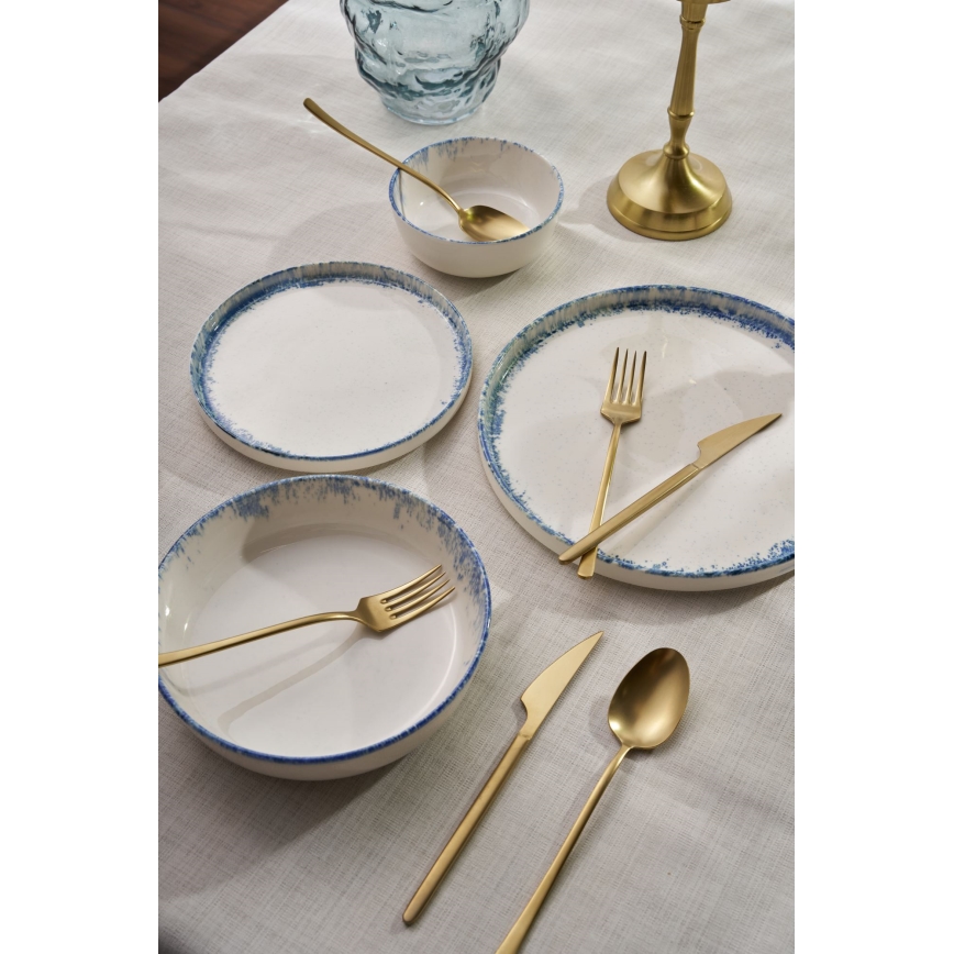 24 daļu vakariņu servīze, balta/zila, porcelāna