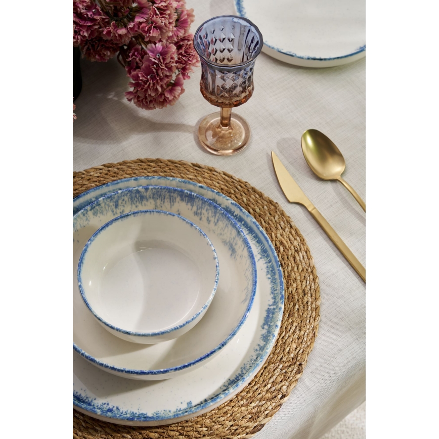 24 daļu vakariņu servīze, balta/zila, porcelāna