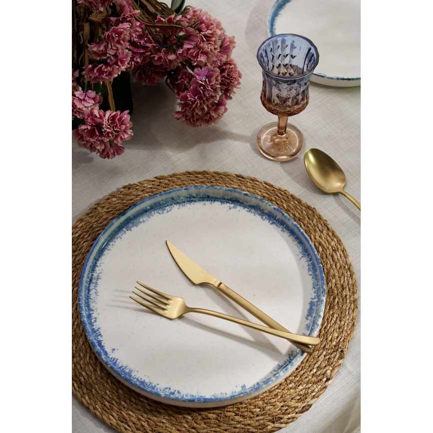 24 daļu vakariņu servīze, balta/zila, porcelāna