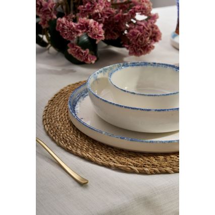 24 daļu vakariņu servīze, balta/zila, porcelāna