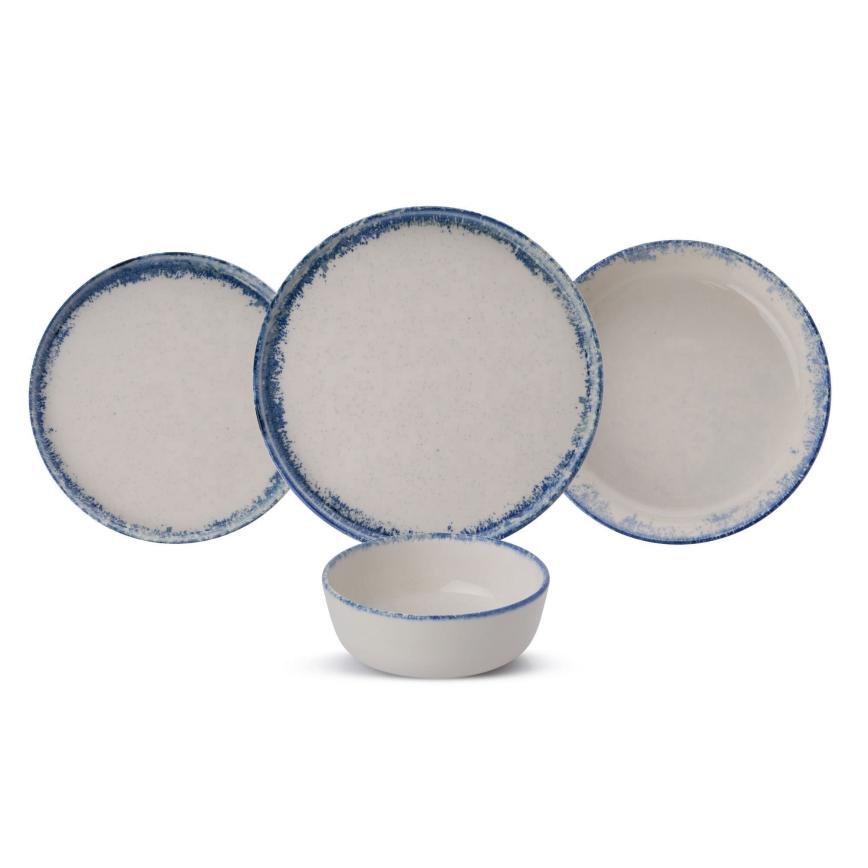 24 daļu vakariņu servīze, balta/zila, porcelāna