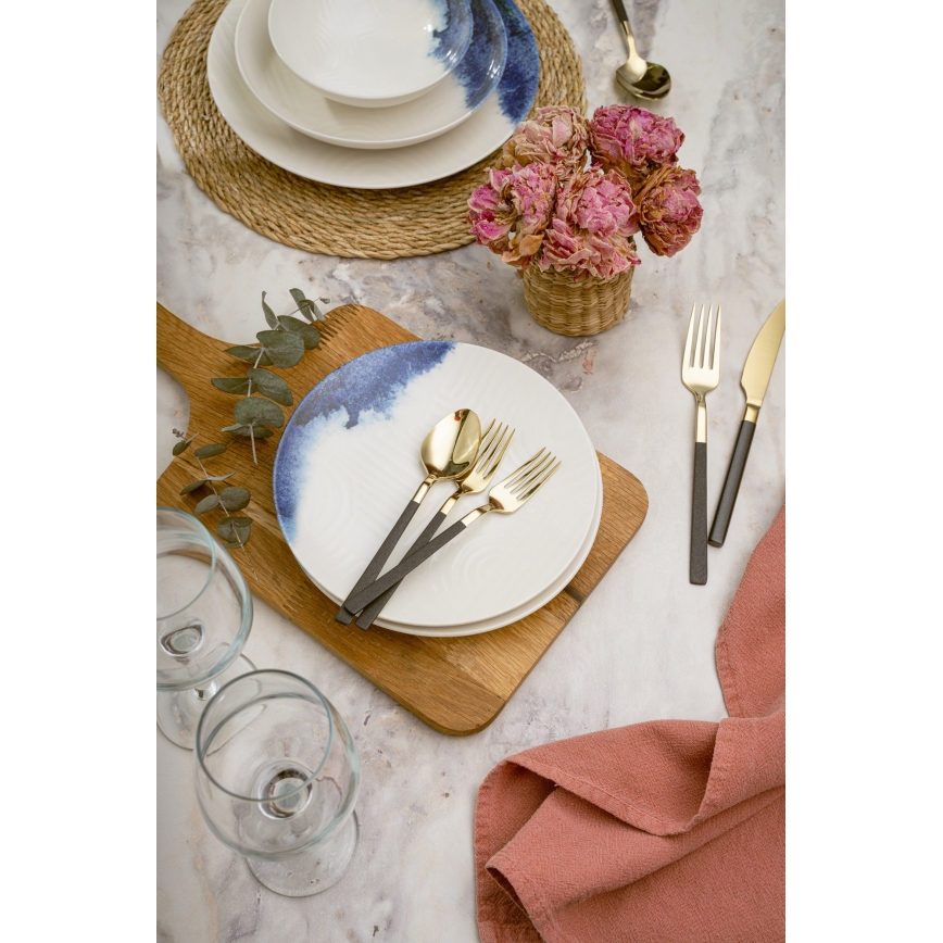 24 daļu vakariņu servīze krēmkrāsaina/zila/porcelāns