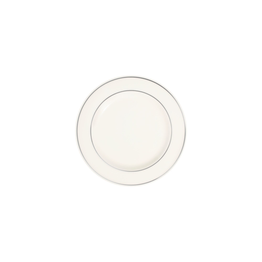 24 daļu vakariņu servīze — balta ar sudraba akcentiem, porcelāns
