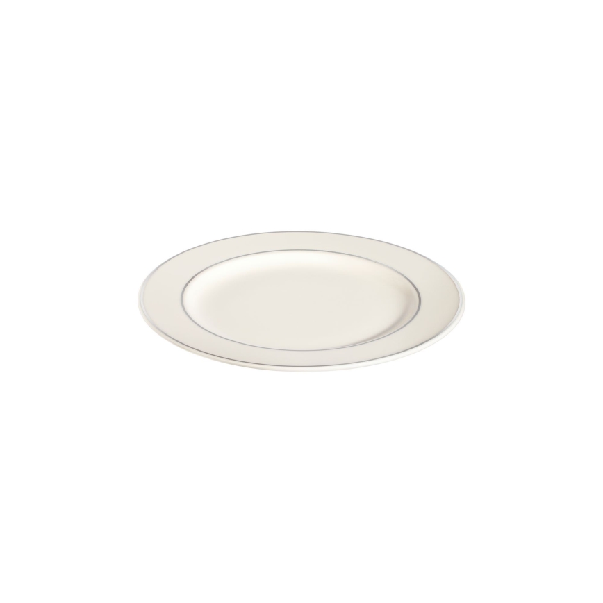 24 daļu vakariņu servīze — balta ar sudraba akcentiem, porcelāns