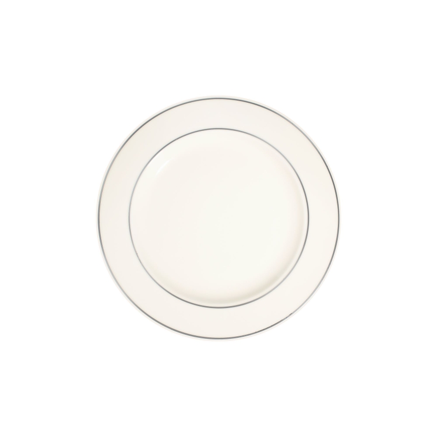 24 daļu vakariņu servīze — balta ar sudraba akcentiem, porcelāns