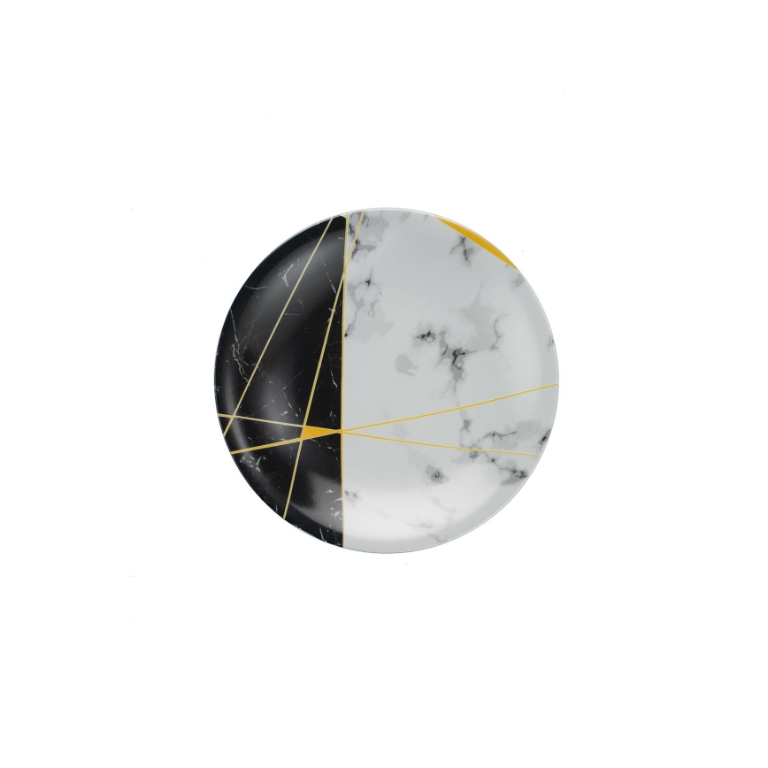 24 daļu vakariņu servīze — melna/balta/zelta, porcelāns