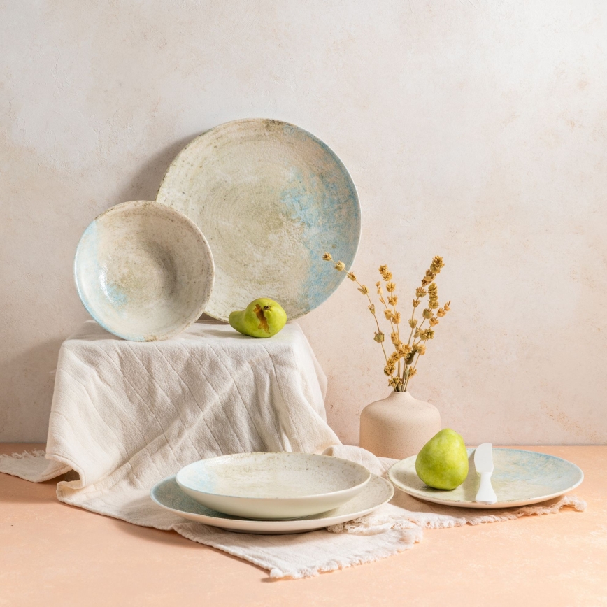 24 gab. galda trauku komplekts zils/bēšs/porcelāns