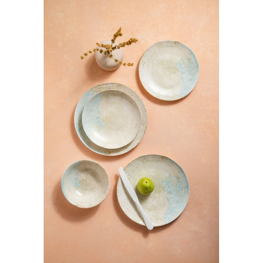 24 gab. galda trauku komplekts zils/bēšs/porcelāns