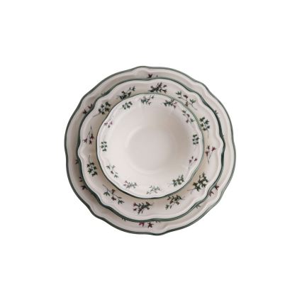 24 gab. porcelāna galda trauku komplekts — balts/zaļš