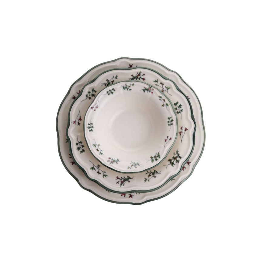 24 gab. porcelāna galda trauku komplekts — balts/zaļš