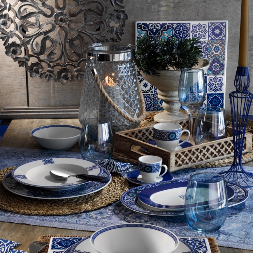 24 gab. trauku komplekts, zils, porcelāns