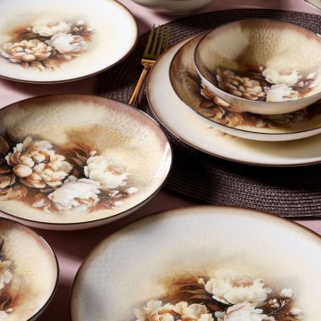 26 daļu ēdamistabas servīze, bēša/brūna/balta, porcelāns